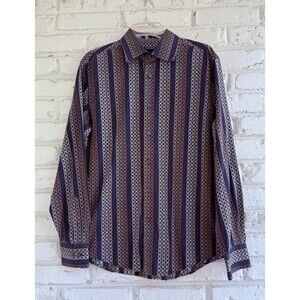 Vintage MONDO DI MARCO DRESS SHIRT-Large-Textured Soft Retro Geometric Pattern